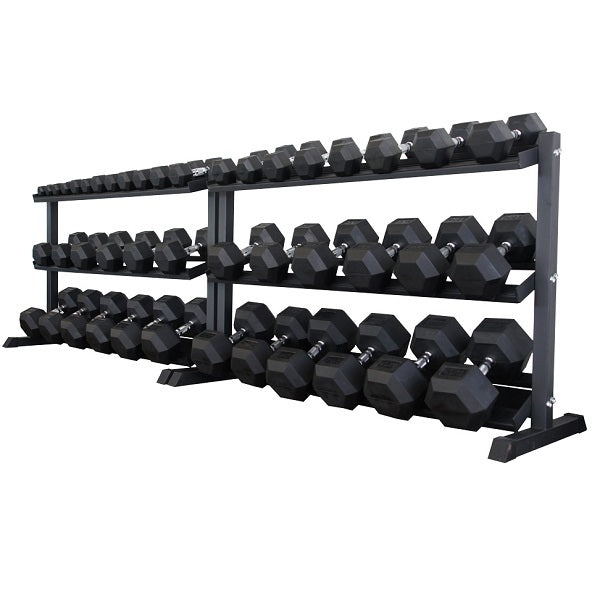 TITANIUM USA 140KG RUBBER HEX DUMBBELL SET WITH RACKS 22 PAIRS