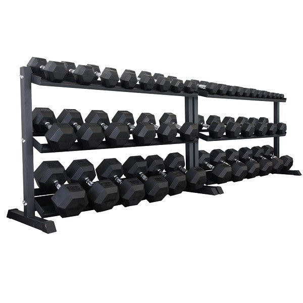TITANIUM USA 1-40KG RUBBER HEX DUMBBELL SET WITH RACKS 22 PAIRS