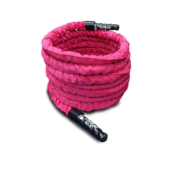 Pink Think Rope 10 METRE PINK NYLON COVERED BATTLE ROPE - 38MM THICK – Commercial ...